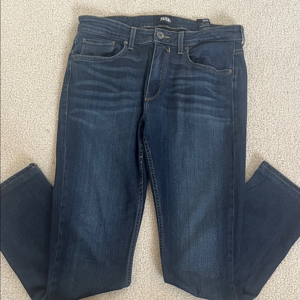 PAIGE Federal Women’s Dark Indigo Straight Jeans 5 pockets Euc Size 32 Stretch